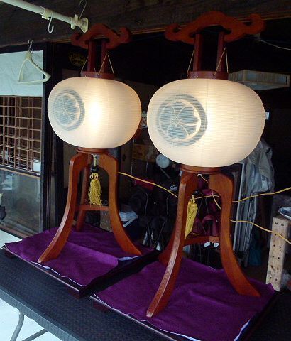 ★盆提灯 紫檀13号大内行灯【家紋入】1対桐箱入 台付★