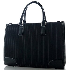 【ブラックフライデータイムセール】【送料込み】【限定】【新品】【税込み】牛革付属☆硬質ストライプ生地☆男女兼用ビジネストートバッグ