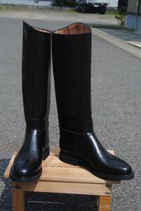 新品　ヨーロッパ風　イギリス調　乗馬靴　バイク警察　ナチス・ドイツ将校用長靴ブーツ　ポロブーツ　黒牛革　ノンスリップ底　25cm