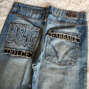  превосходный товар редкий XL соответствует DOLCE&GABBANA Dolce & Gabbana Denim брюки джинсы ji- хлеб повреждение обработка DG Logo индиго печать кнопка 