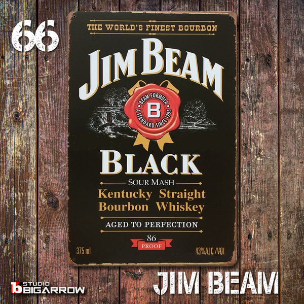 66 ブリキ看板 20×30㎝ JIM BEAM BLACK ジム・ビーム ガレージ スチール アンティーク アメリカンインテリア 世田谷ベース