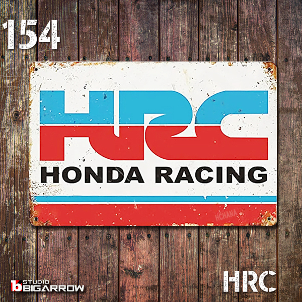 154 ブリキ看板 20×30㎝ HRC ホンダ HONDA RACING ガレージ メタルプレート アメリカンインテリア 世田谷ベース