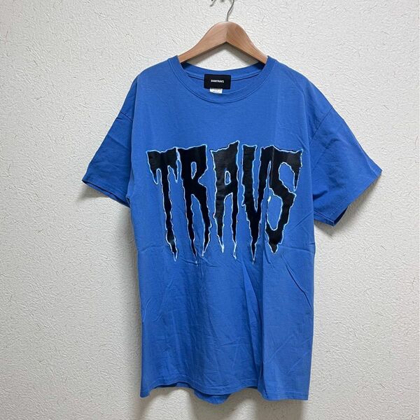 SVARTRAVS/TRAVS/Tシャツ Lサイズ ブルー 半袖 古着 ストリート Lサイズ クルーネック カットソー 夏