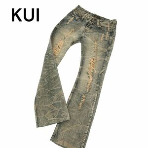 K.U.I ケーユーアイ クラッシュ＆ヴィンテージ加工★ ブーツカット デニム パンツ ジーンズ Sz.30　メンズ　A4B02512_5#R