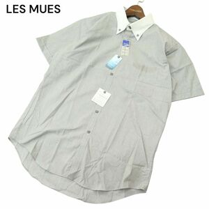 タグ付き★ LES MUES レミュー 春夏 接触冷感★ スリム 半袖 クレリック シャツ Sz.LL　メンズ グレー 大きいサイズ　A4T06094_5#A