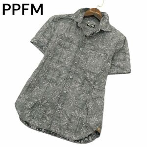 PPFM ペイトンプレイス 春夏 ペイズリー総柄★ スリム 半袖 シャツ Sz.M　メンズ グレー　A4T06060_5#A