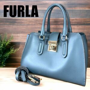 美品 FURLA フルラ MILANO ミラノ S トートバック ショルダーバッグ 2way ネイビー