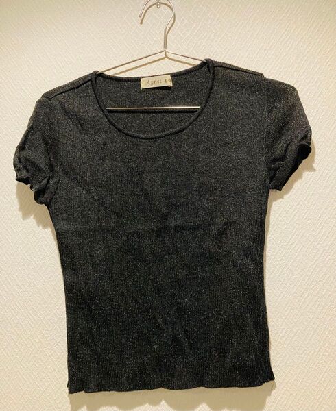 レディース 伸縮素材 美品 ブラック カットソー 半袖 Tシャツ トップス ilional