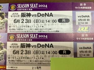 6|23( day ) Hanshin vsDeNA Koshien light out . designation seat pair [ through . side close good seat ]