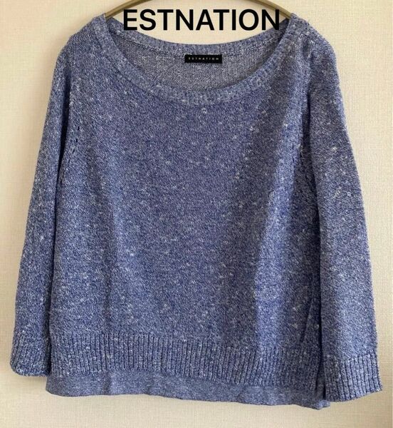 ESTNATION エストネーション ニット 丸襟 丸エリ トップス 夏物 七分袖 リネンブレンド ニット コットン レイヤード