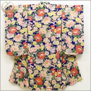 ★着物10★ 1円 絹 子供着物 アンティーク 錦紗縮緬 女児用 袷 身丈122cm 裄56cm [同梱可] ☆☆☆☆