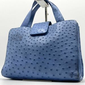  супер редкий!! первоклассный Ostrich!!! ручная сумочка большая сумка кожа натуральная кожа страус синий blue 3. много место хранения 