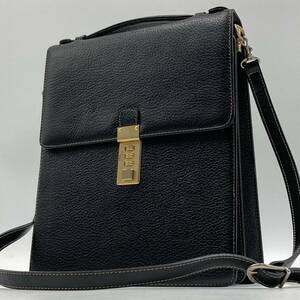 1 jpy [ beautiful goods hard-to-find goods ] Dunhill dunhill 2way business bag shoulder dial lock leather original leather Gold metal fittings Logo black black men's 