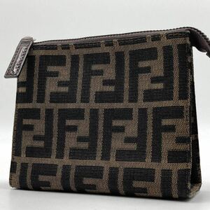 1 jpy [ hard-to-find goods ] Fendi FENDI second bag pouch clutch Zucca pattern FF pattern canvas leather Logo Brown tea color 