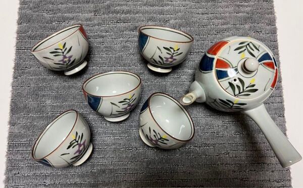 【未使用】有田焼 雅幸作 御茶器 桔梗 湯呑 湯飲み 急須 茶器セット 茶器