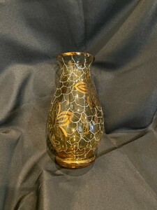 未使用　保管品　BOHEMIA ボヘミアグラス 金彩花紋アンバー ガラス製 花瓶 フラワーベース 花瓶 保管品 