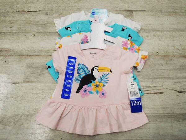 H-001【新品】 PekkLe ペックル 女の子 キッズ 半袖 Tシャツ 4枚セット 12M(73.6〜77.5cm) 綿100%