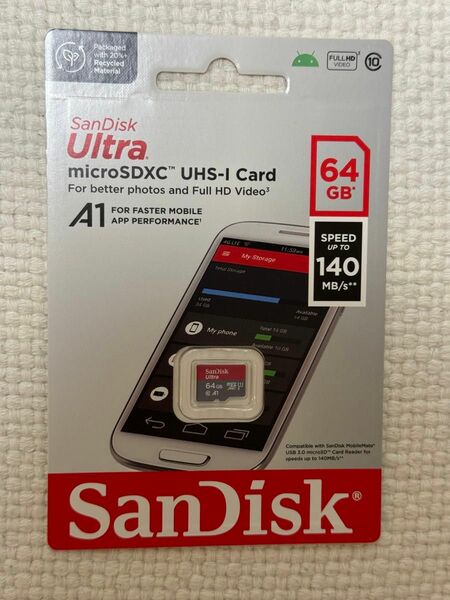 【新品未開封】Sandisk 64GB microSDXCカード Class10 UHS-I A1 最大読込速度140MB/s 