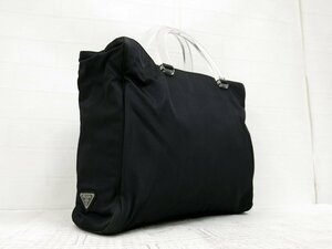 ◆美品◆PRADA プラダ◆ナイロン◆ハンド トート バッグ◆ブラック シルバー金具◆イタリア製◆ヴィンテージ◆プラスチックハンドル◆A5606