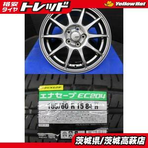 185/60R15 ダンロップ エナセーブ EC204 イエローハット SPORT ABELIA アルミホイール 5.5J-15 +45 5H100 ４本セット 中古＆新品 夏用 夏タ