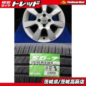 185/65R15 トーヨータイヤ SD7 日産 ティーダ純正 アルミホイール 5.5J-15 +40 4H100 ４本セット 中古＆新品 夏用 夏タイヤ 萩 ウイングロ