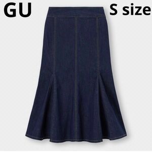 GU ステッチマーメイドミディスカート+EC(丈短め79.0～83.0cm) ジーユー　ネイビー　デニム生地　Sサイズ