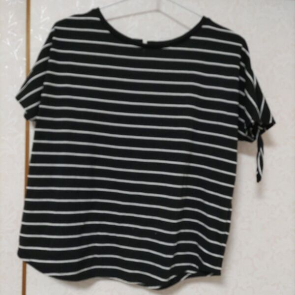 VIS リボンスリーブ ボーダーTシャツM