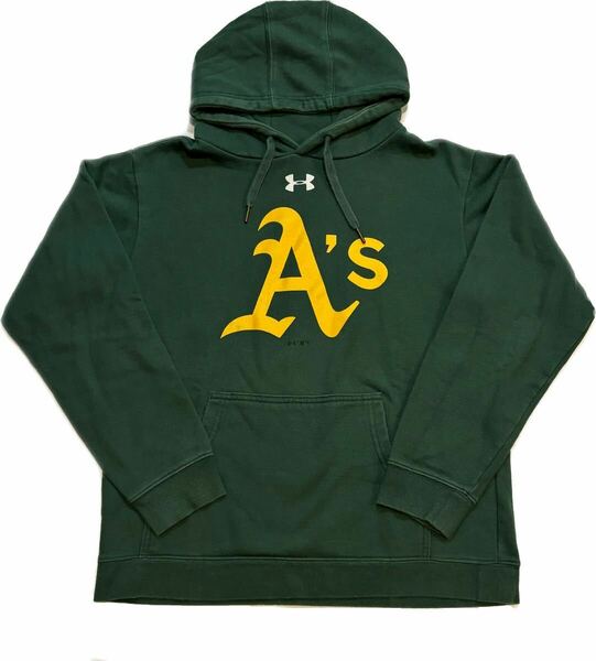 【MLB】Under Armour Oakland Athletics オークランド アスレチックス アンダーアーマー プルオーバー パーカー グリーン A's 古着