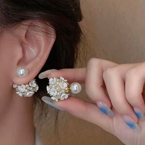 No.116 シルバー925 フラワーボールキャッチ 一粒パールピアス