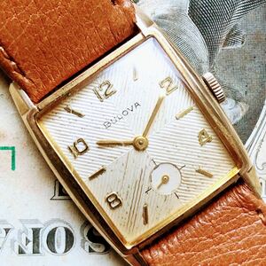 #3109【シックでお洒落】メンズ 腕時計 ブローバ 機械式 手巻き 17石 BULOVA 1961年 10K 金メッキ 動作品 アンティーク ヴィンテージ 四角