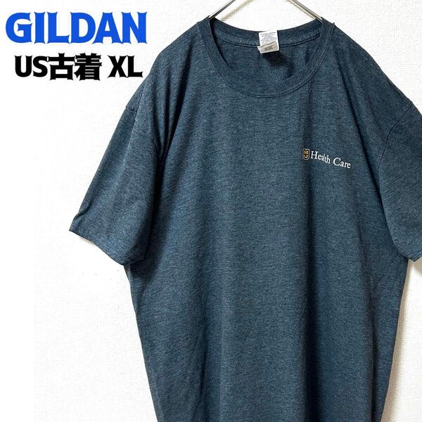 US古着 GILDAN ギルダン 半袖Tシャツ XL ゆるだぼ ワンポイント グレー 輸入品