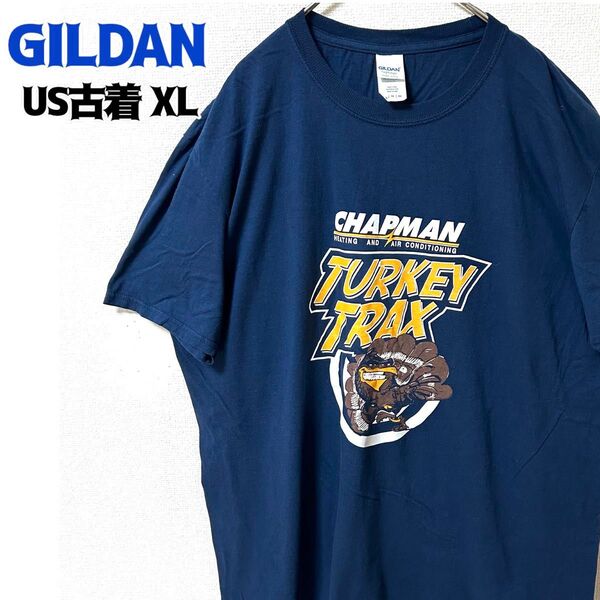 US古着 GILDAN ギルダン 半袖 Tシャツ ターキートラックス キャラクター プリント XL ゆるだぼ ネイビー