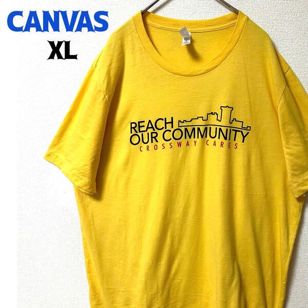 CANVAS 半袖Tシャツ XL 古着 ゆるだぼ イエロー プリント 輸入品 ヴィンテージ