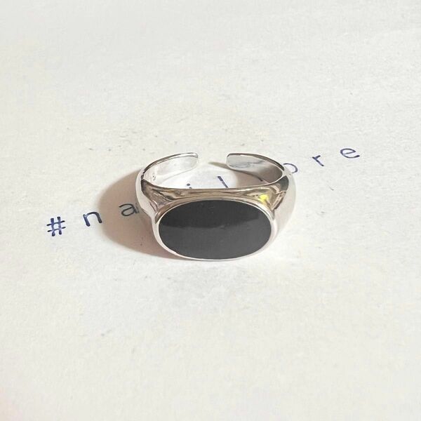 シルバーリング 925 オニキス調 楕円 横型 スムース オーバル 韓国 指輪⑤