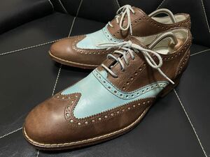 美品 COLE HAAN コールハーン C10033 8M≒25.5cm レザーシューズ ドレスシューズ ウイングチップ コンビ ツートン ブラウン×ターコイズ