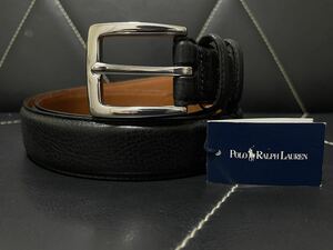 未使用 保管品 POLO RALPH LAUREN ポロラルフローレン レザーベルト ベルト ブラック メンズ スーツ ビジネス 32/80 シンプル 本革 シボ