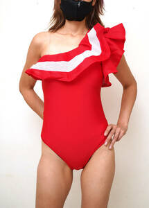  One-piece swimsuit frill attaching stripe 
