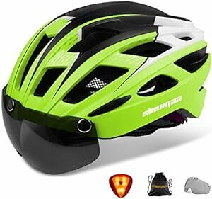 Shinmax 自転車 ヘルメット 大人 EN1078マーク LEDライト 57~62cm 磁気ゴーグル付 ロードバイク ヘルメッ
