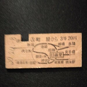 【4051】町屋から 3等 20円 地図式乗車券 国鉄 鉄道 硬券 古い切符