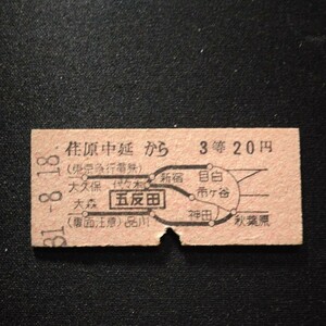 【3488】荏原中延から 3等 20円 地図式乗車券 国鉄 鉄道 硬券 古い切符