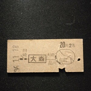 【5451】大森から 2等 20円 地図式乗車券 硬券 国鉄 鉄道 古い切符