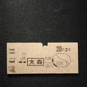【3090】大森から 2等 20円 地図式乗車券 硬券 国鉄 鉄道 古い切符