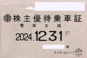 東武鉄道 株主優待乗車証 電車全線 定期券タイプ 2024年12月31日まで ※男性名義