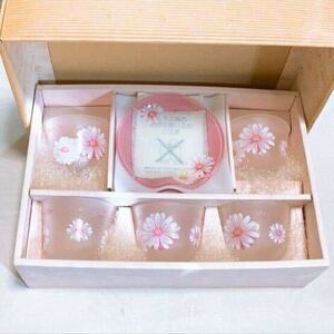 【未使用】ファンシークラフトグラス KG-4864 グラス 花柄 ピンク 5セット Y-1260