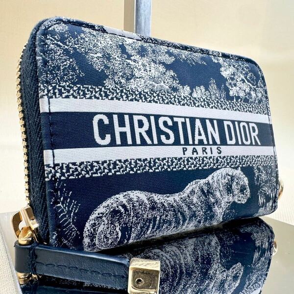 極美品● Christian Dior クリスチャンディオール 小銭入れ コインケース ネイビー トワルドゥジュイ レディース コンパクトウォレット