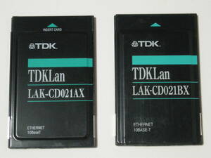 【ジャンク】TDK LANアダプタカード LAK-CD021AX LAK-CD021BX 10BASE-T ETHERNET PCカード PCMCIA TDKLan
