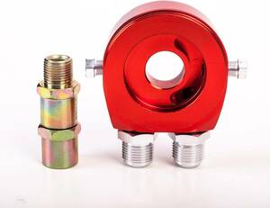 オイル ブロック サンドイッチ 3/4-16 UNF/M20x1.5 油温 油圧計 センサー AN10 汎用 センター ボルト レッド red 赤