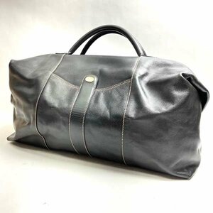 t)ダンヒル dunhill ボストンバッグ レザーバッグ 旅行鞄 ブラック×ゴールド金具 Wファスナー開閉 MADE IN ITALY 20 中古 ※ネームタグ/有