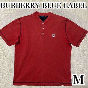 【希少】バーバリーブルーレーベル BURBERRY BLUELABEL シャツ 半袖 赤　レッド ホースロゴ ワッペン M 刻印ボタン 三陽商会 トップス 