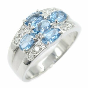  jewelry aquamarine diamond ring brand off JEWELRY Pt900 platinum ring * ring PT900 used lady's 